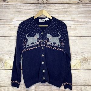 Vintage Northern Reflections Cat Cardigan Sweater Chunky Knit Sz L Grandmacore